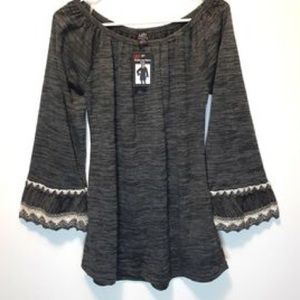 Lildy Gray Double Lace Sleeve Tunic NWT (L-XL)